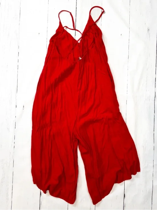 Willow+Roof Red/Coral Sleeveless V-Neck Wide-Leg Crop Jumpsuit. Worn once. - Picture 3 of 4